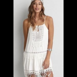 American eagle off white fringe shift dress
